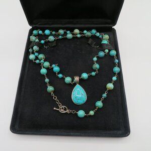 Whitney Kelley Vintage Turquoise and 925 Silver Beaded Pendant Necklace